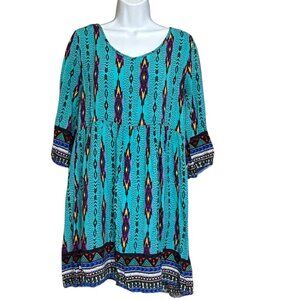 Paper Crane Multicolor Southwestern Print Babydoll Dress Size M